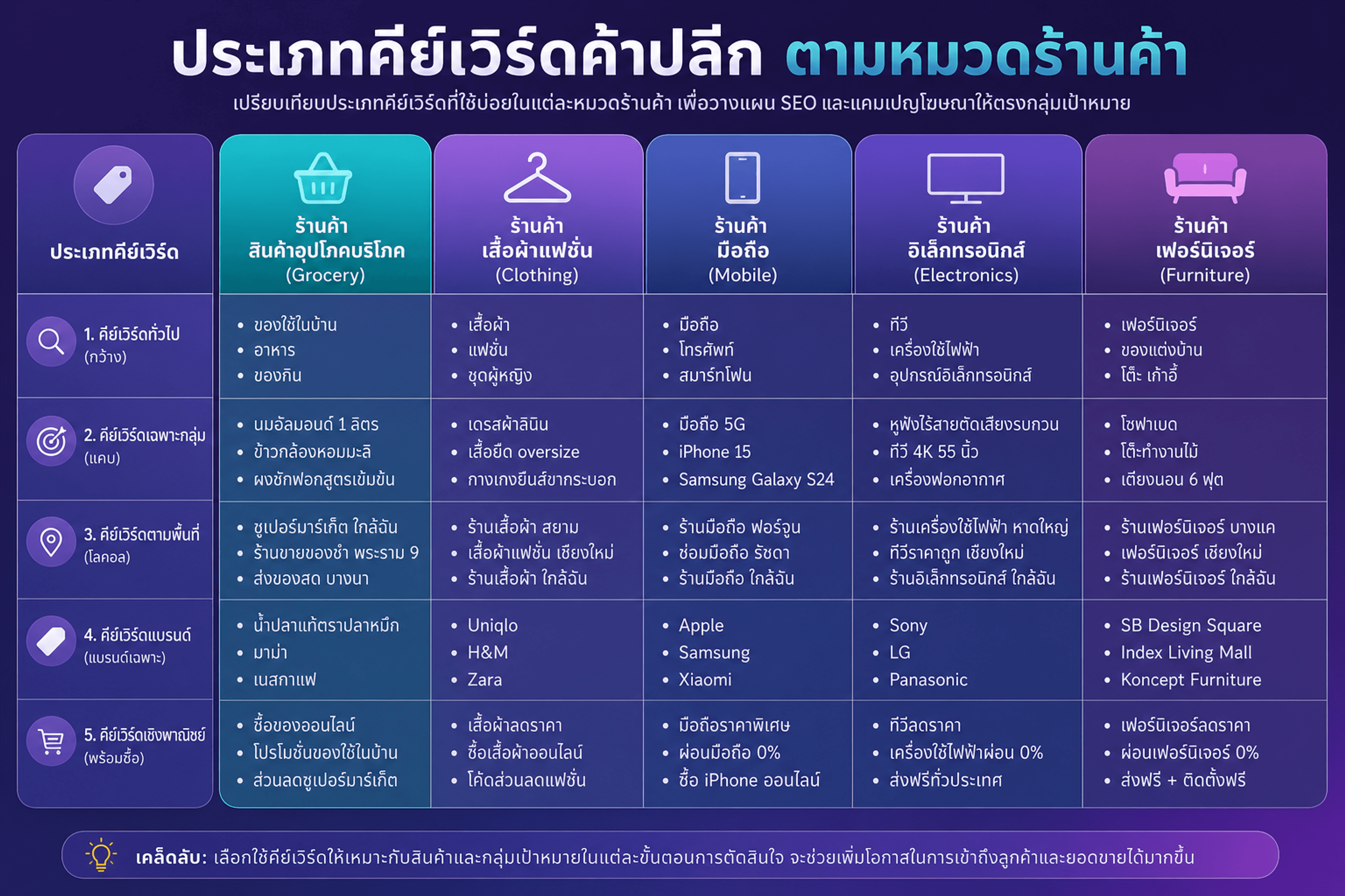 คำค้น Local SEO ร้านค้า — แยกตามประเภทสินค้า