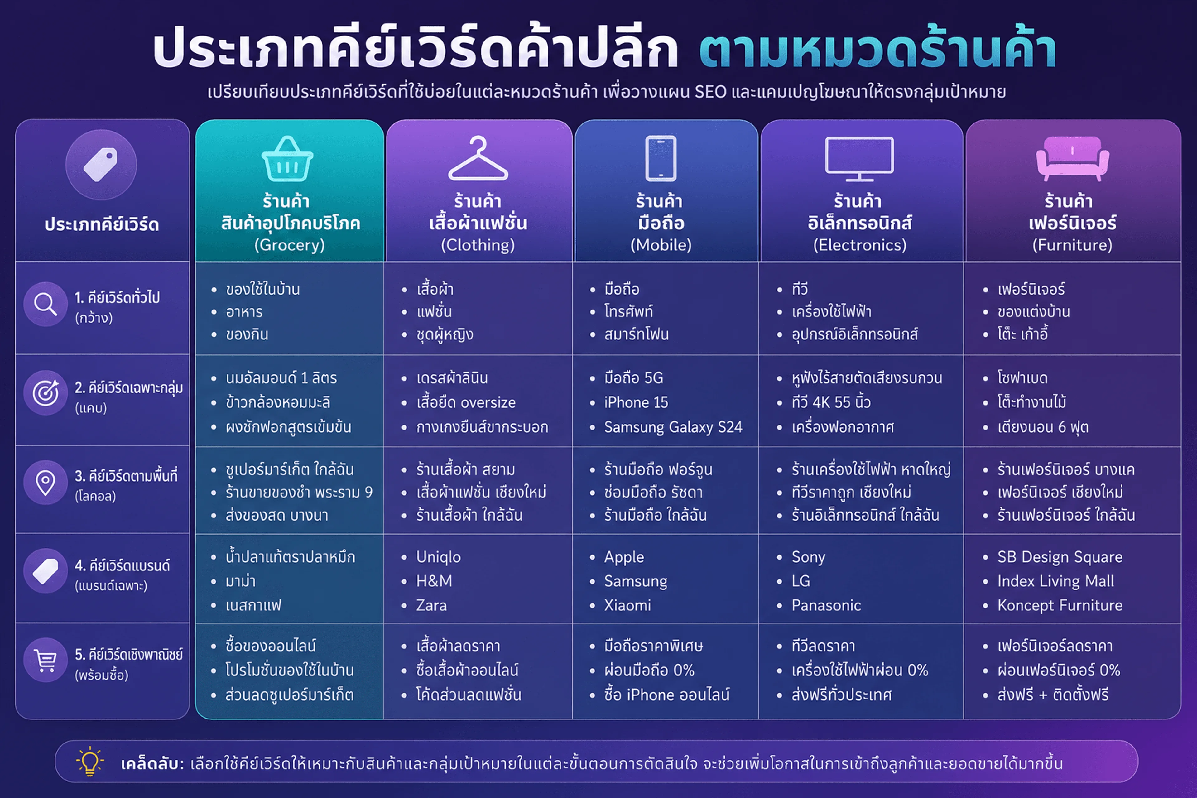 คำค้น Local SEO ร้านค้า — แยกตามประเภทสินค้า