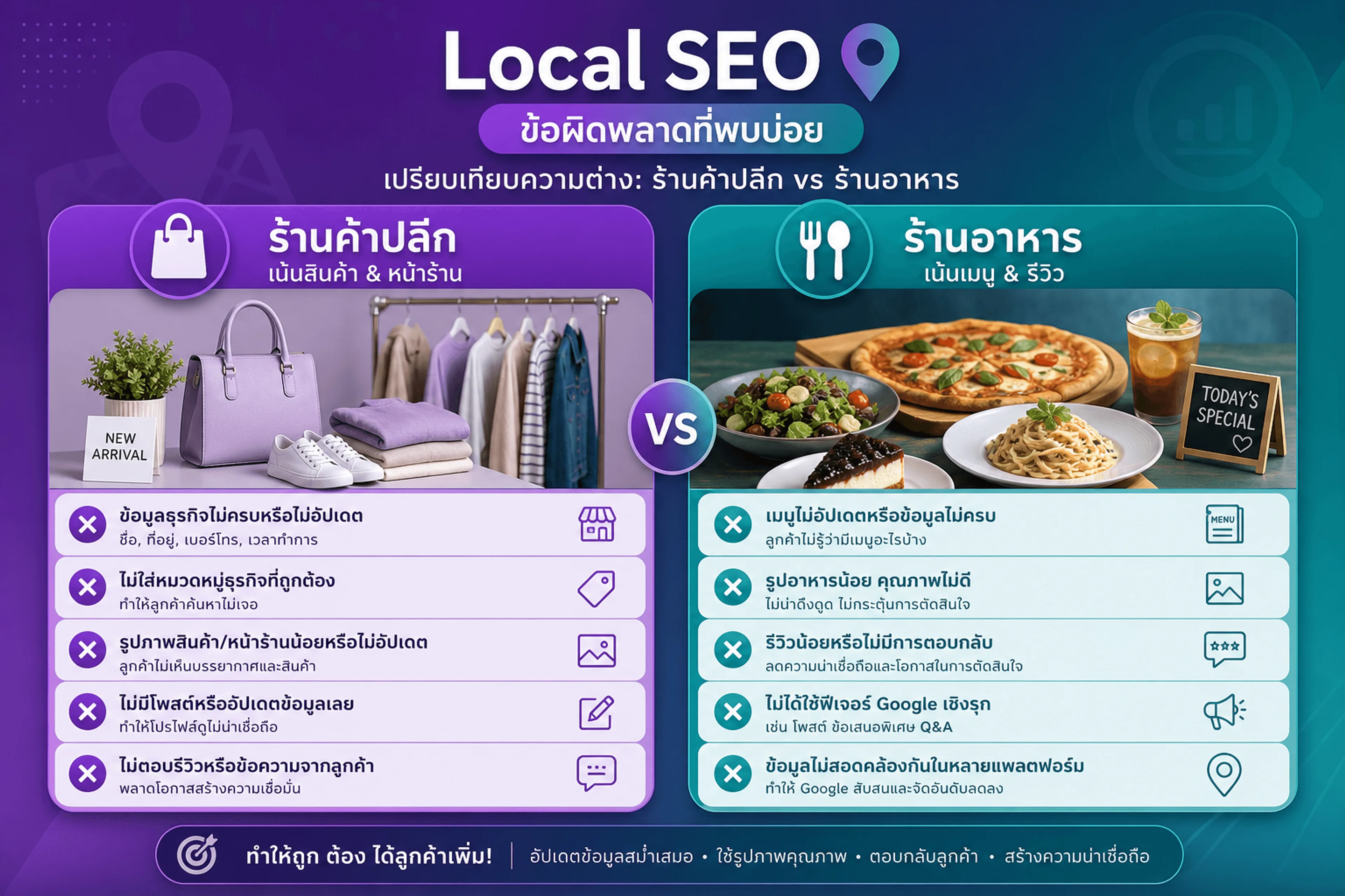 ข้อผิดพลาด Local SEO ร้านค้า vs ร้านอาหาร — จุดที่ต่างกัน