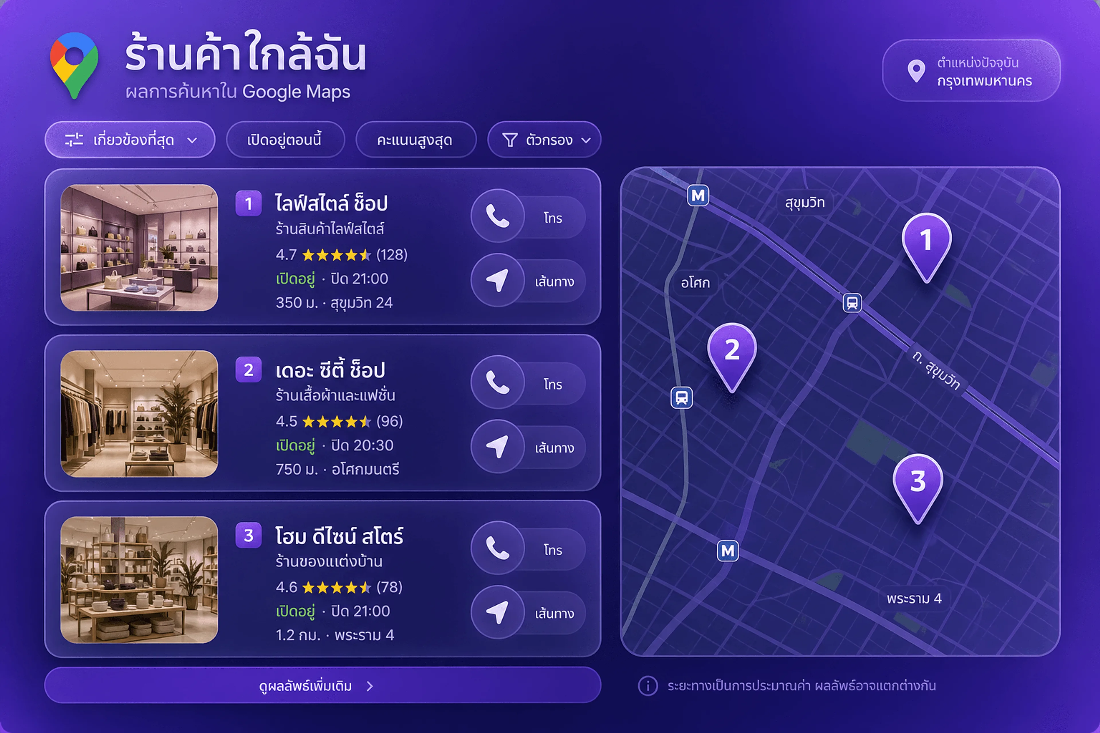 Google Maps ร้านค้า — ลูกค้าเลือกจากรายการบนแผนที่ก่อนมาหน้าร้าน