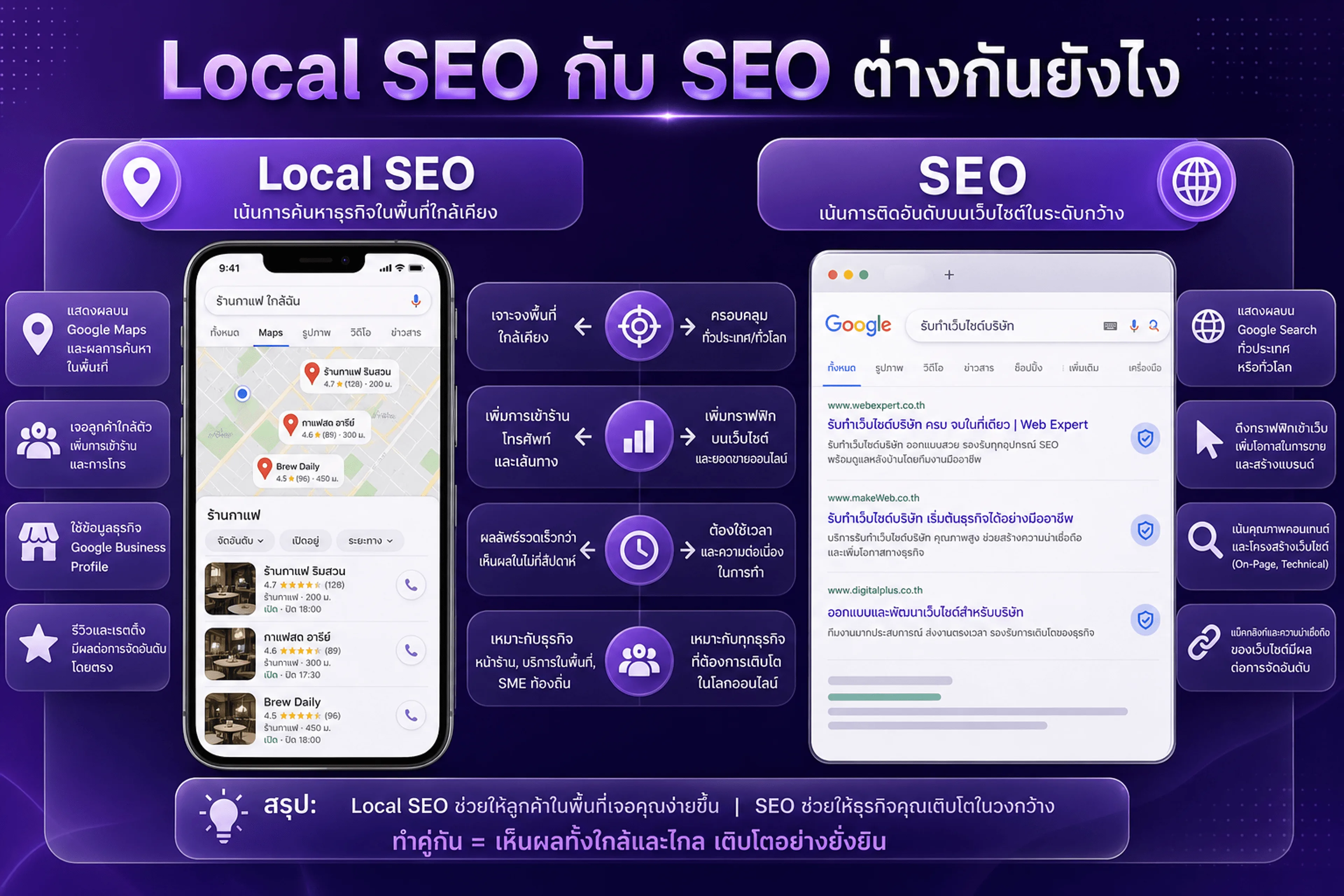 Local SEO กับ SEO ต่างกันยังไง — Maps กับ Google Search บนเว็บ